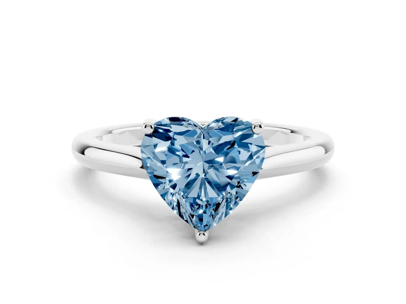 Fancy Blue Heart Cut Diamond Solitaire Ring Set in Platinum with Cathedral Band and Prong Setting