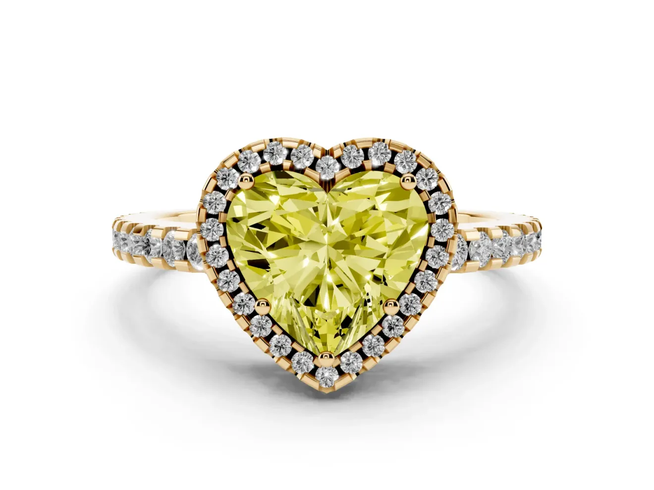 Heart-Shaped Pave Halo Engagement Ring Setting for a Fancy Yellow Lab-Grown Diamond | Yellow Gold