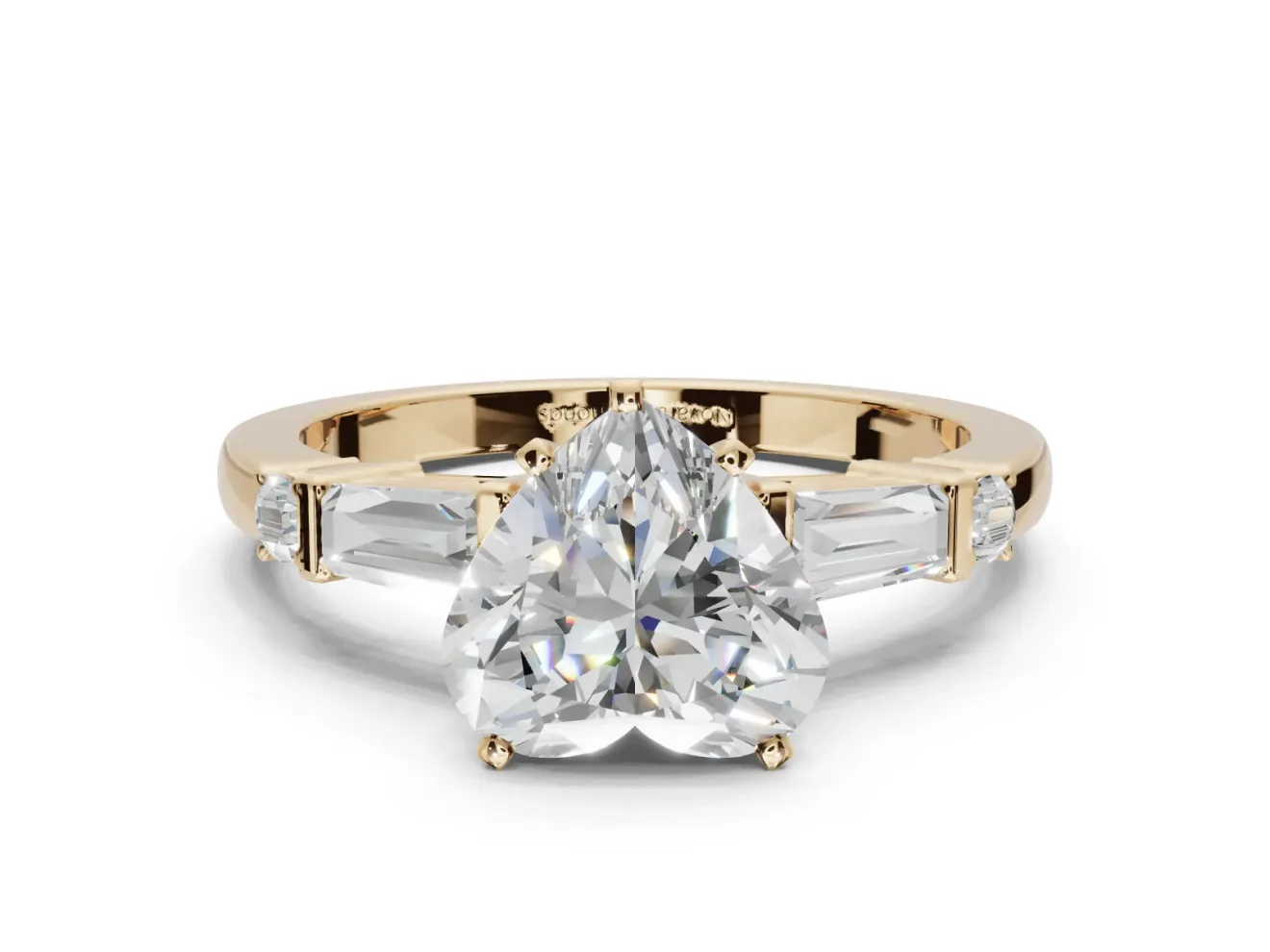 Heart-Shaped Tapered Baguette Engagement Ring Setting | Bar Set Sides | Yellow Gold