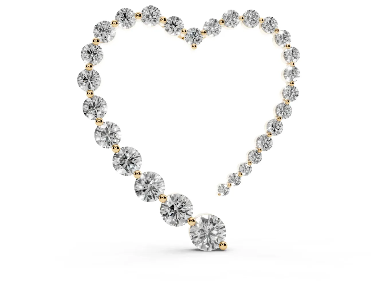 Round Lab-Grown Diamond Open Heart Pendant Necklace | Stone Outline | Yellow Gold
