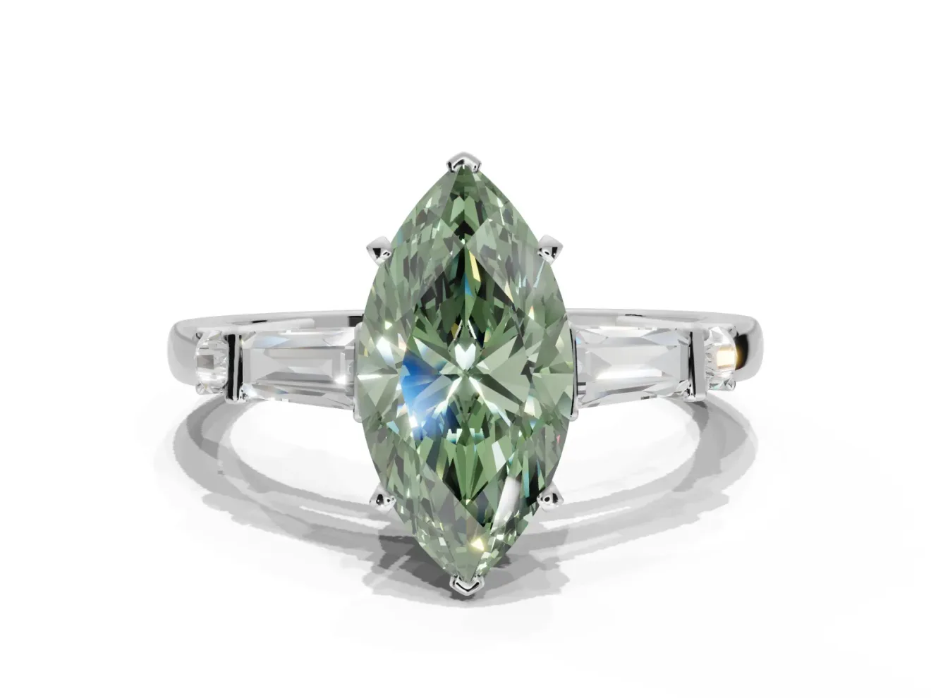 Marquise Tapered Baguette Engagement Ring Setting for a Fancy Green Lab-Grown Diamond | Platinum