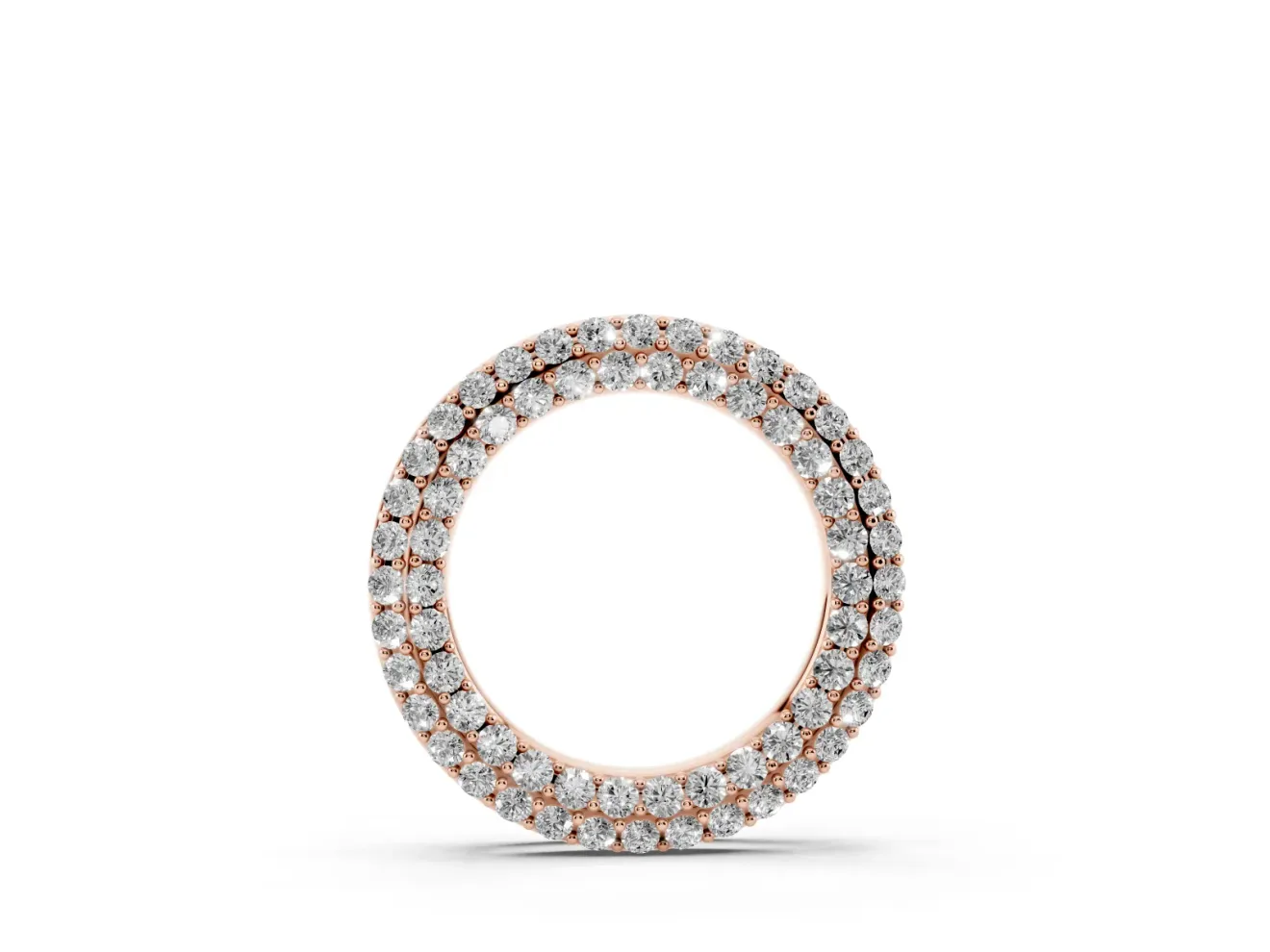 Round Lab-Grown Diamond Double Row Pavé Circle Pendant Necklace | Polished Rim | Rose Gold