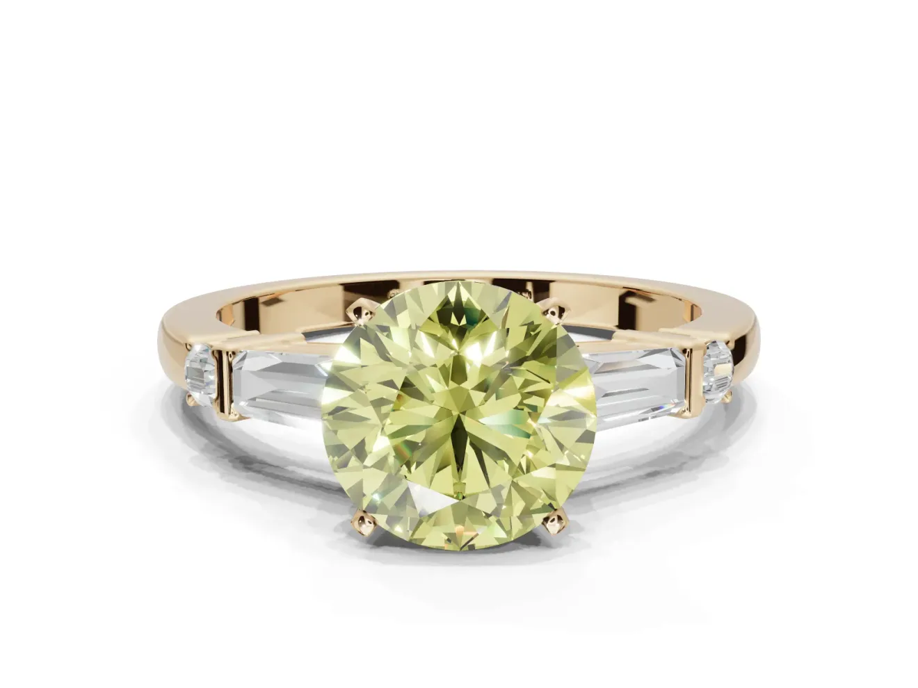 Round Tapered Baguette Engagement Ring Setting for a Fancy Yellow Lab-Grown Diamond | Yellow Gold