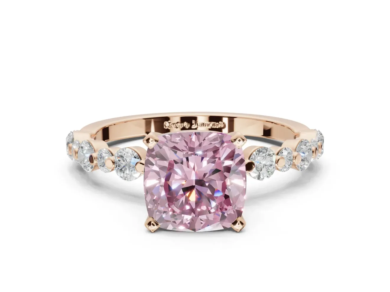 Cushion Cut Pavé Solitaire Engagement Ring Setting for a Fancy Pink Lab-Grown Diamond | Alternating Accents | Rose Gold
