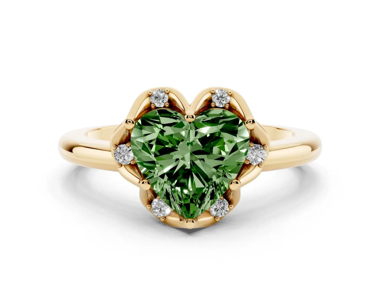 Heart-Shaped Petal Halo Engagement Ring Setting for a Fancy Green Lab-Grown Diamond | Yellow Gold