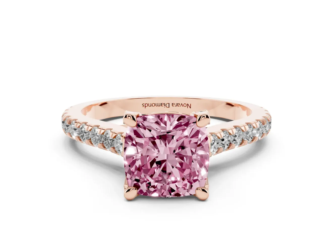 Cushion Cut Hidden Halo Pave Engagement Ring Setting for a Fancy Pink Lab-Grown Diamond | Claw Prongs | Rose Gold