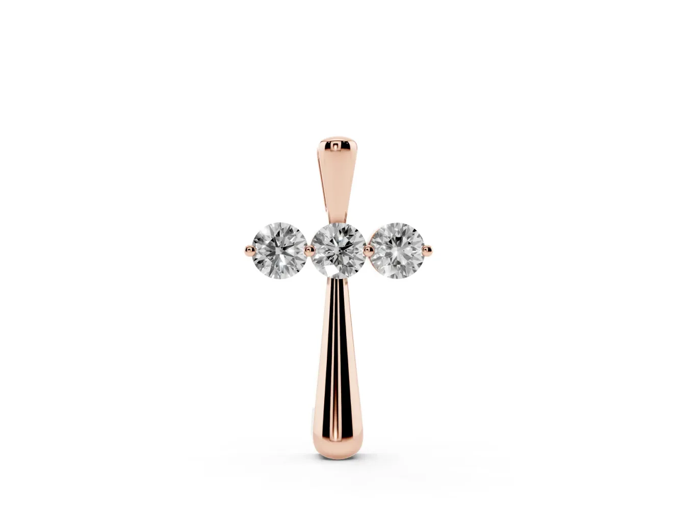 Round Lab-Grown Diamond Three-Stone Cross Pendant Necklace | Stone Crossbar | Rose Gold