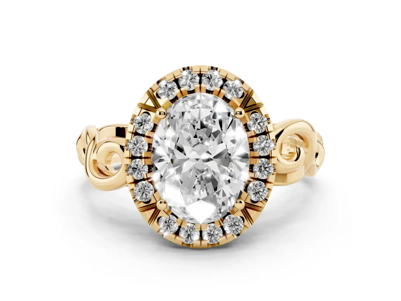 Oval Vintage Filigree Halo Engagement Ring Setting | Scroll Shoulders | Yellow Gold