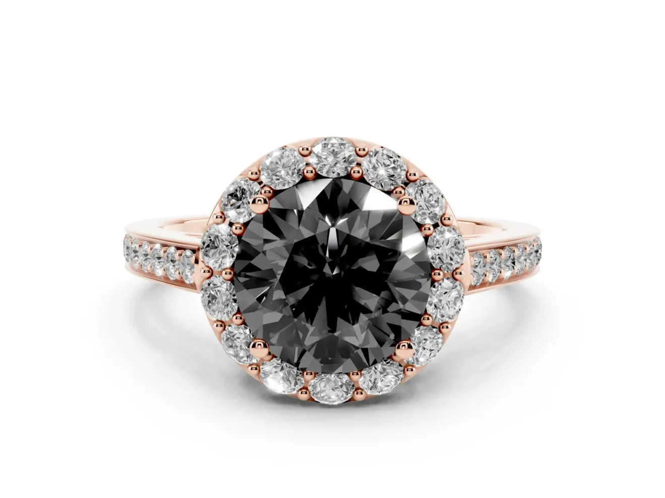 Round Floral Halo Engagement Ring Setting for a Black Center | Large Round Accents | Rose Gold