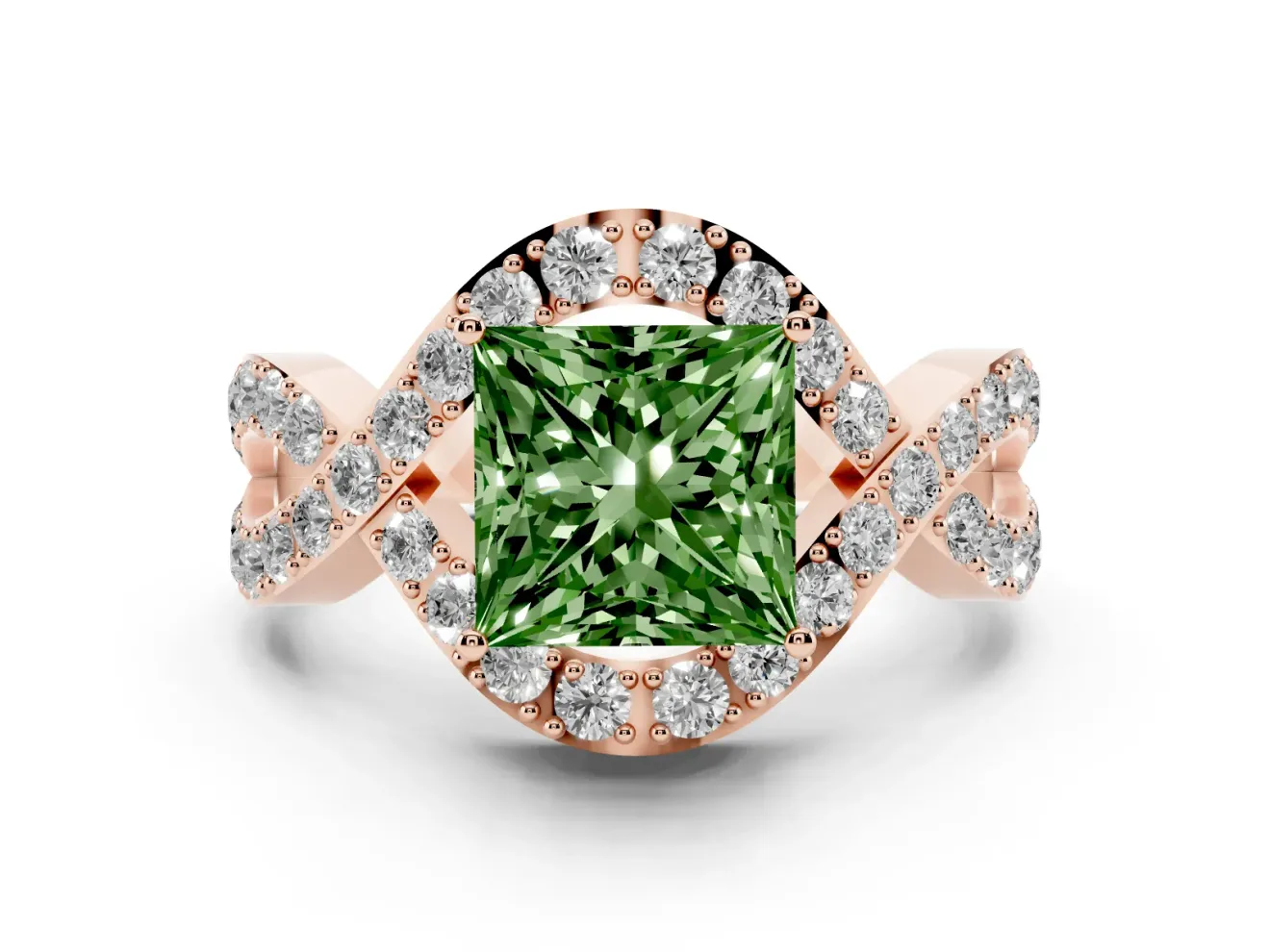 Princess Cut Infinity Twist Engagement Ring Setting for a Fancy Green Lab-Grown Diamond | Rose Gold