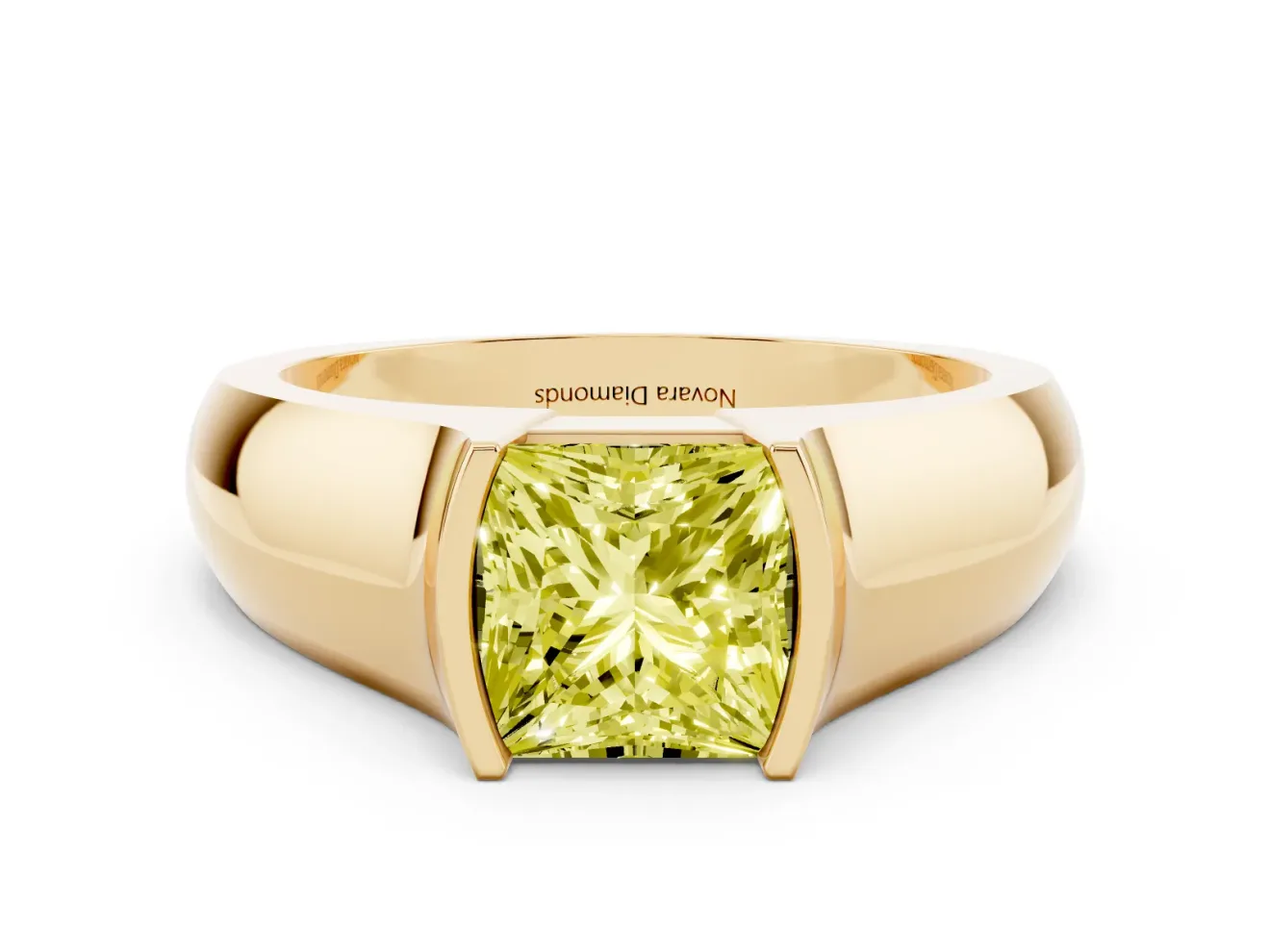 Princess Cut Half Bezel Solitaire Engagement Ring Setting for a Fancy Yellow Lab-Grown Diamond | Wide Band | Yellow Gold