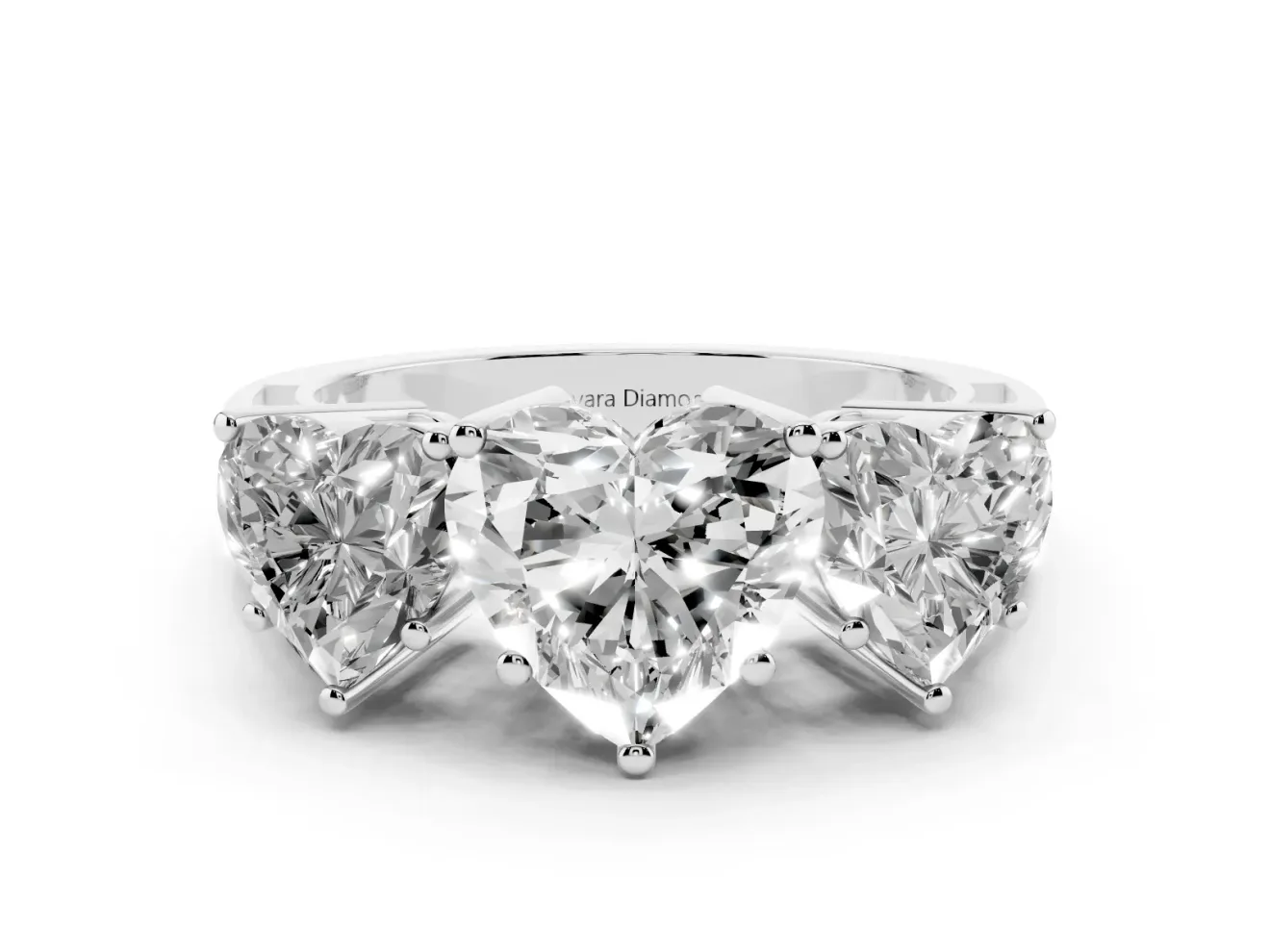 Heart-Shaped Three Stone Engagement Ring Setting | Beaded Shoulders | White Gold