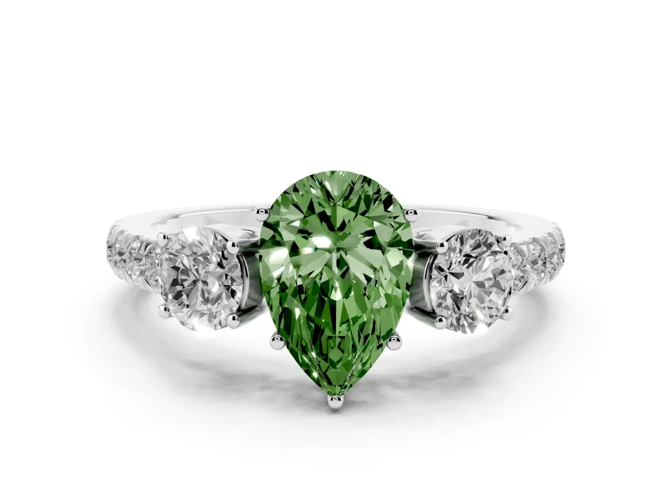 Pear-Shaped Engagement Ring Setting for a Fancy Green Lab-Grown Diamond | Three Stone | Sterling Silver