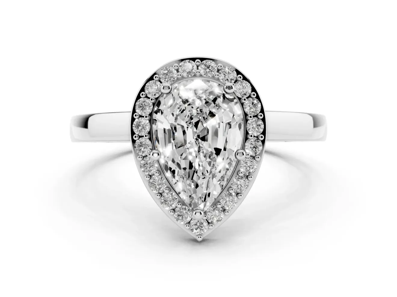 Pear Cut Diamond Halo Ring Set in Silver with Solitaire Band and Prong Setting