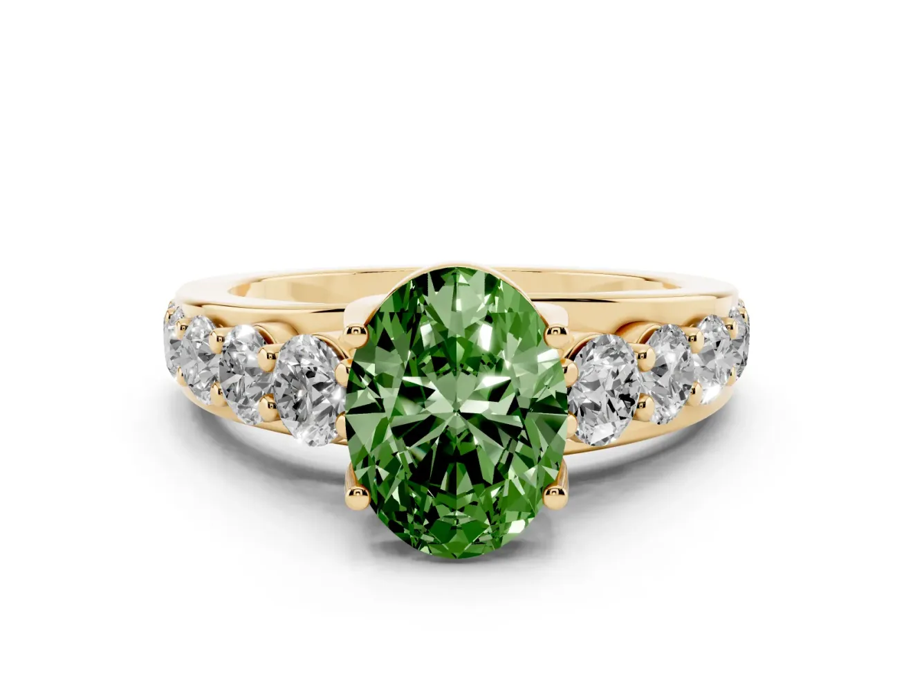 Oval Graduated Engagement Ring Setting for a Fancy Green Lab-Grown Diamond | Yellow Gold