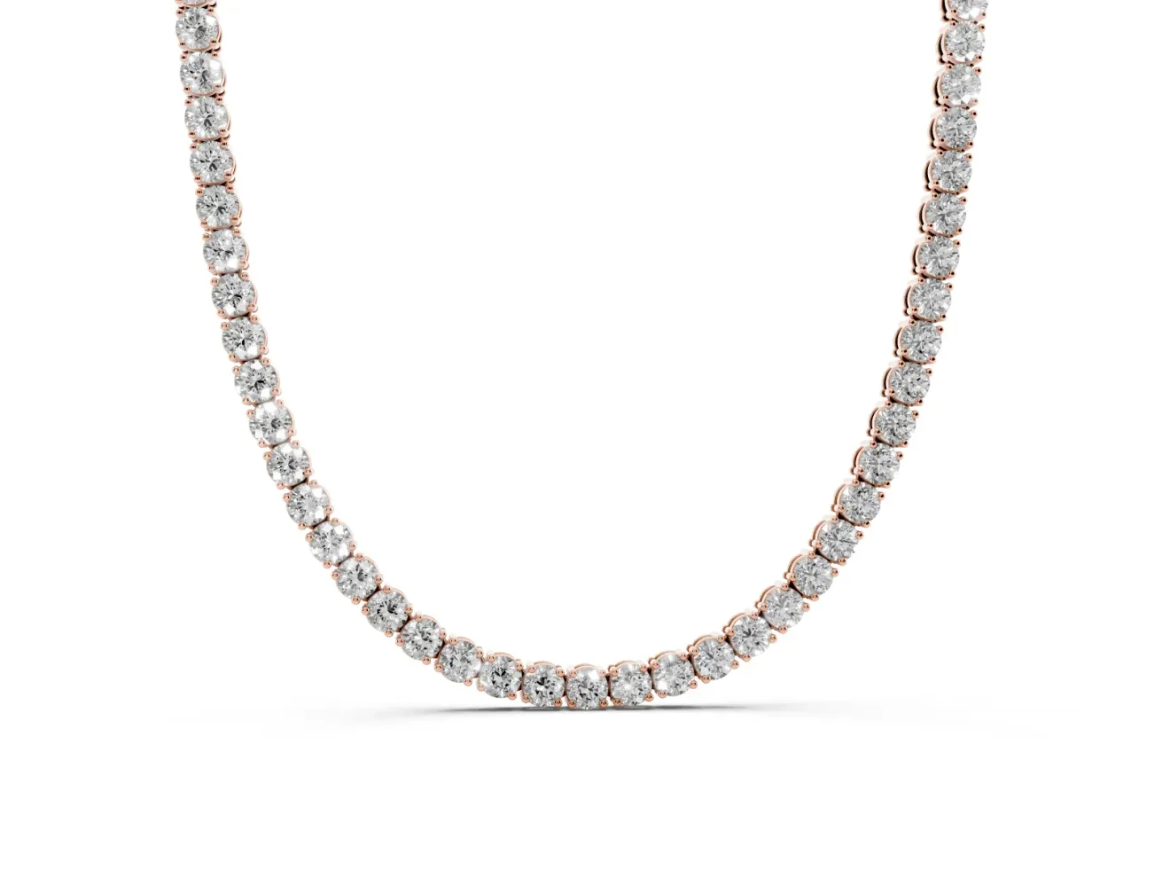 Round Lab-Grown Diamond Single Row Tennis Necklace | Prong Set | Rose Gold
