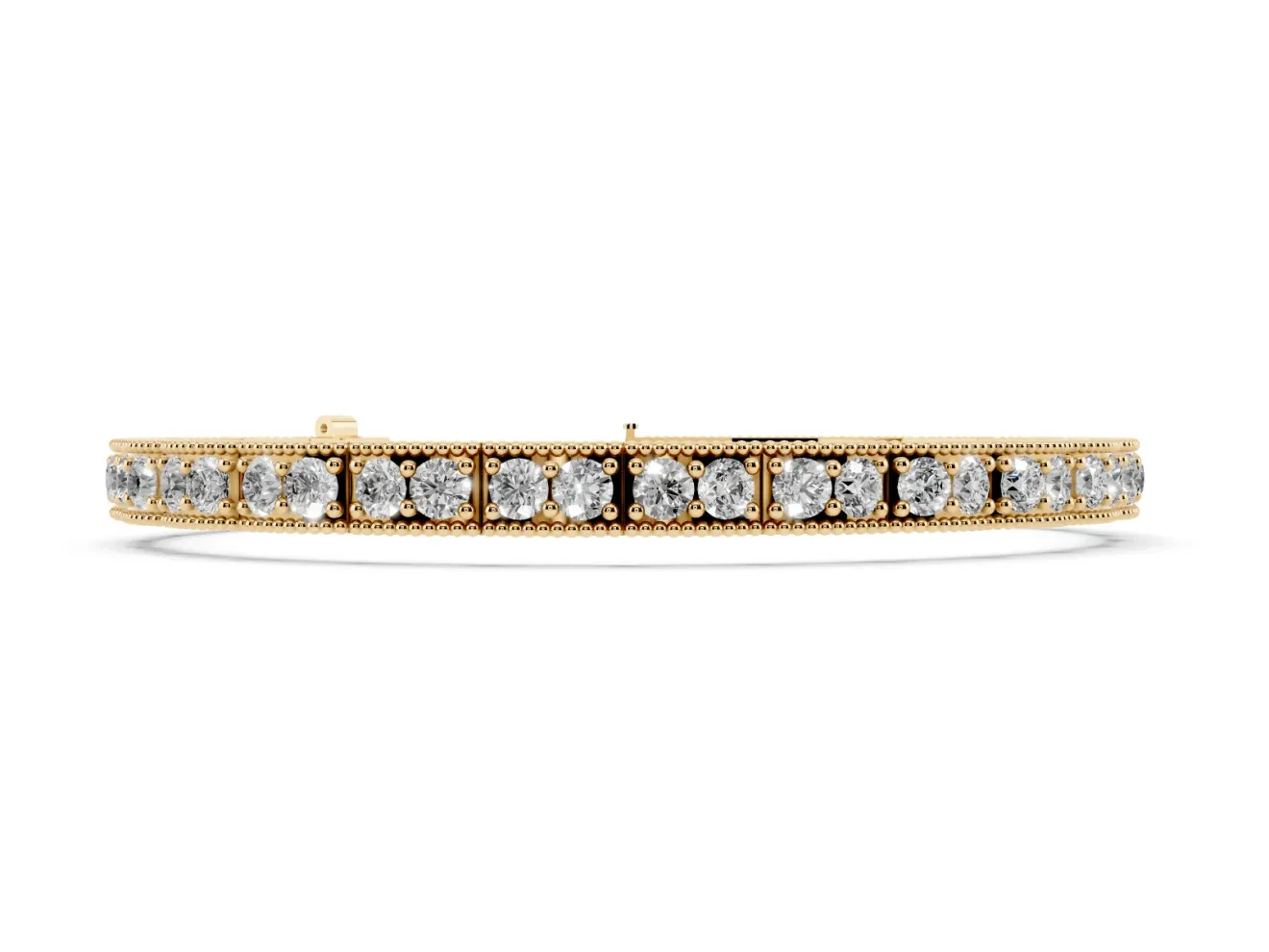 Round Lab-Grown Diamond Vintage Milgrain Tennis Bracelet | Paired Stones | Yellow Gold