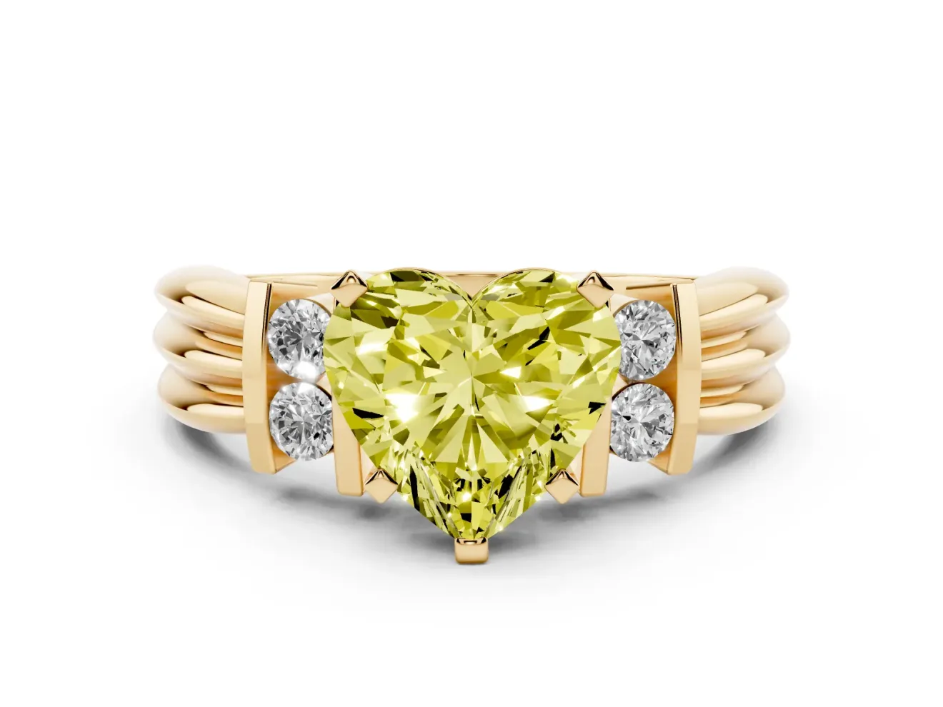 Heart-Shaped Bar-Set Engagement Ring Setting for a Fancy Yellow Lab-Grown Diamond | Yellow Gold
