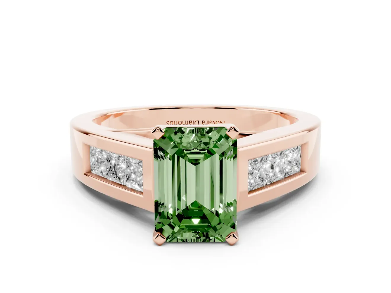 Emerald Cut Channel-Set Engagement Ring Setting for a Fancy Green Lab-Grown Diamond | Rose Gold