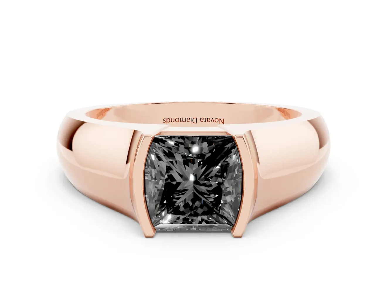 Princess Cut Half Bezel Solitaire Engagement Ring Setting for a Black Center | Wide Band | Rose Gold