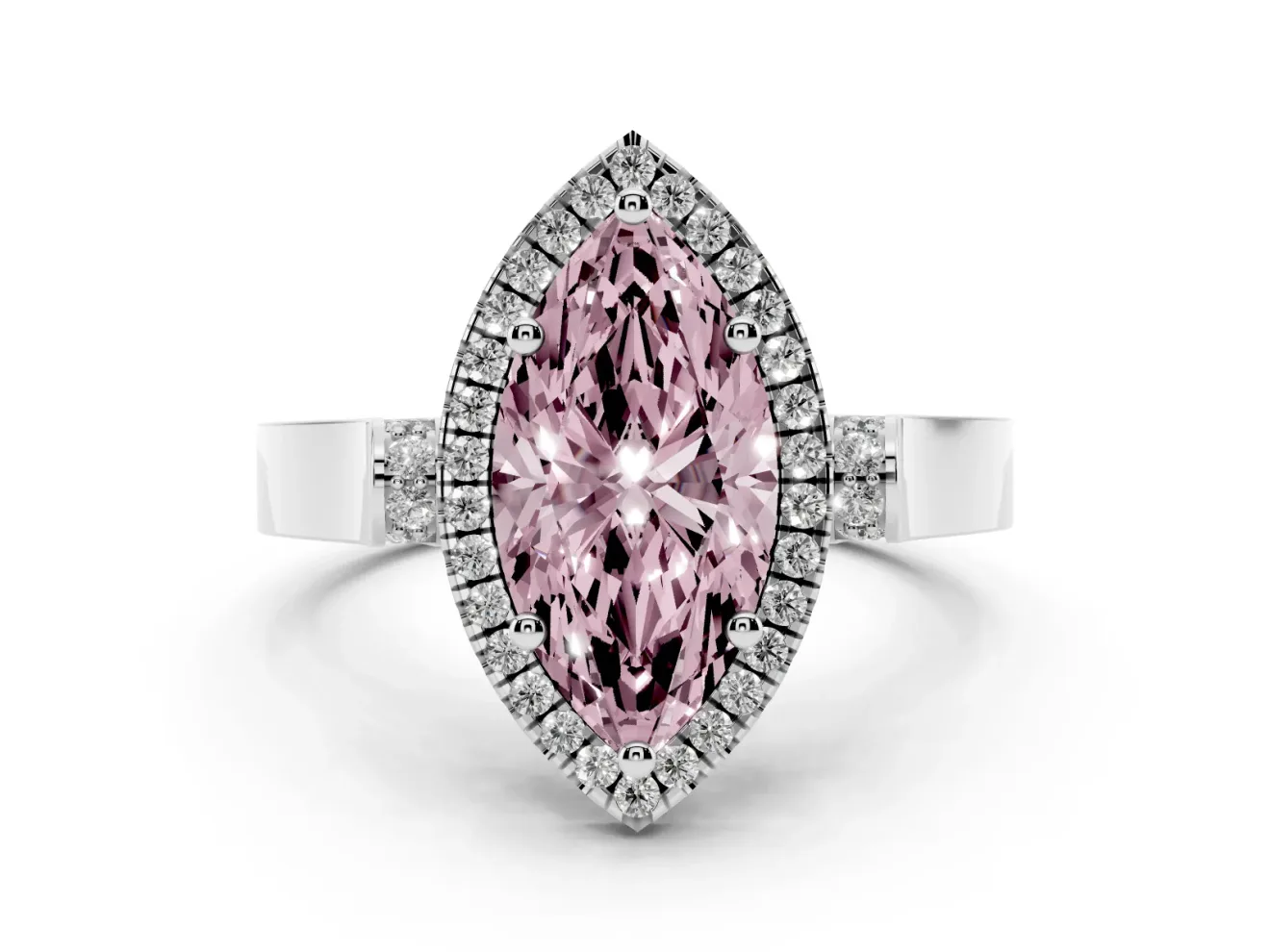 Marquise Pavé Halo Engagement Ring Setting for a Fancy Pink Lab-Grown Diamond | Platinum