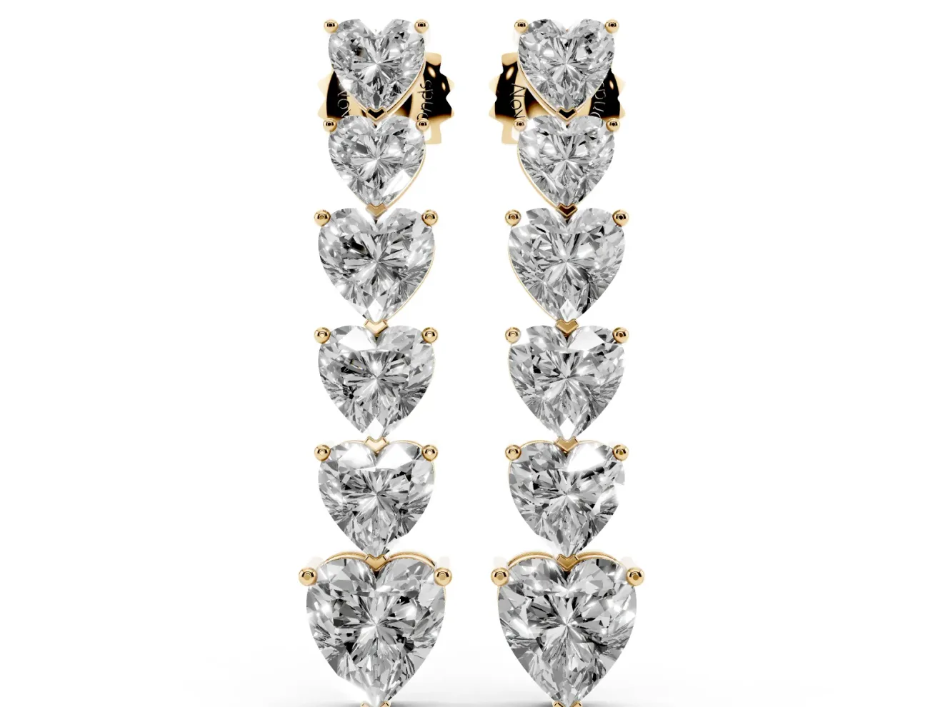 Heart Lab-Grown Diamond Graduated Linear Drop Earrings | Six Stacked Hearts | Yellow Gold