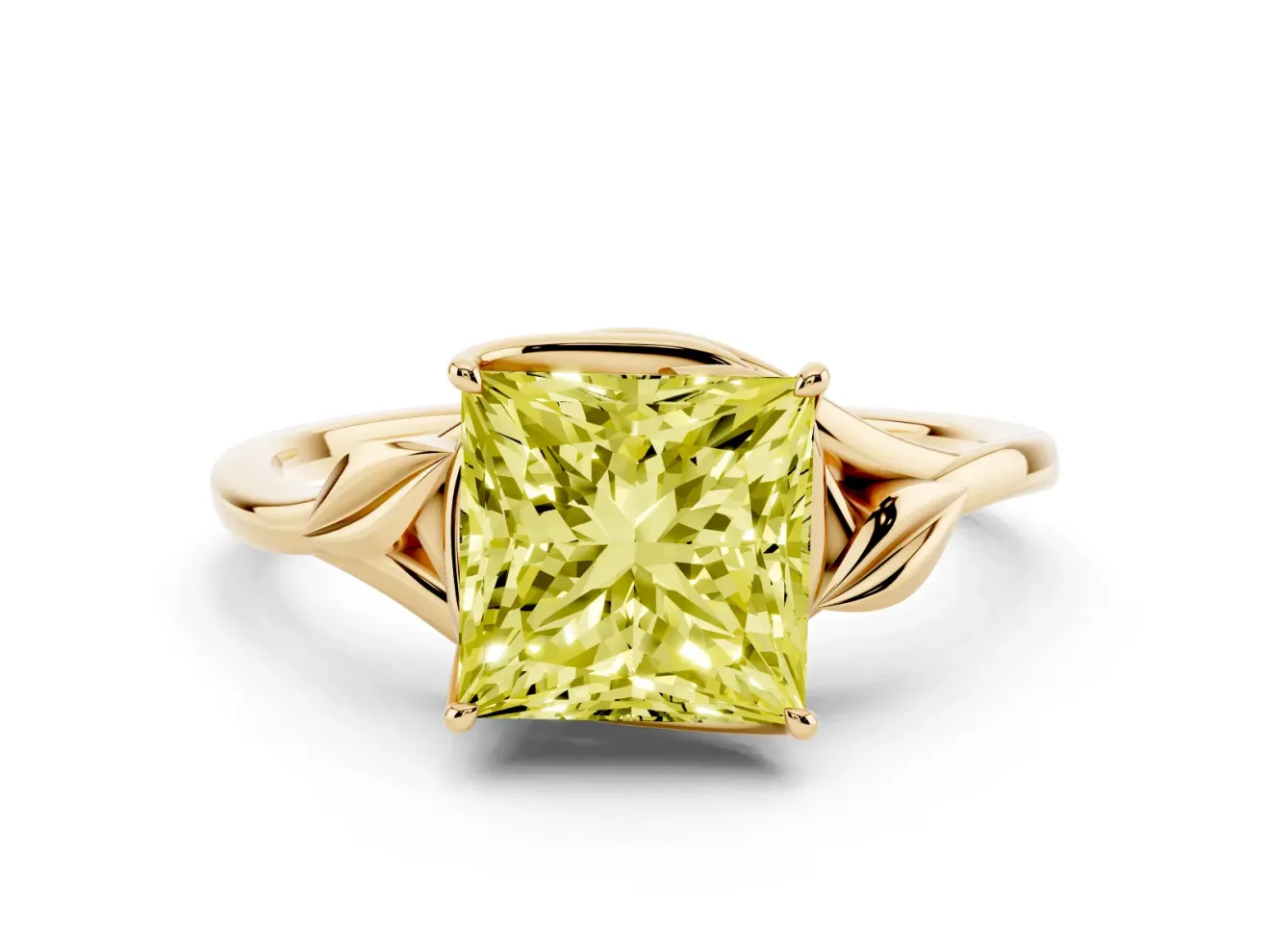 Princess Cut Leaf Bypass Solitaire Engagement Ring Setting for a Fancy Yellow Lab-Grown Diamond | Yellow Gold