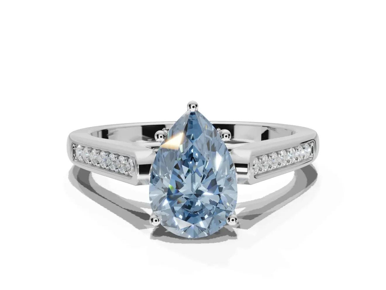 Pear-Shaped Cathedral Solitaire Engagement Ring Setting for a Fancy Blue Lab-Grown Diamond | Channel Set Band | Platinum