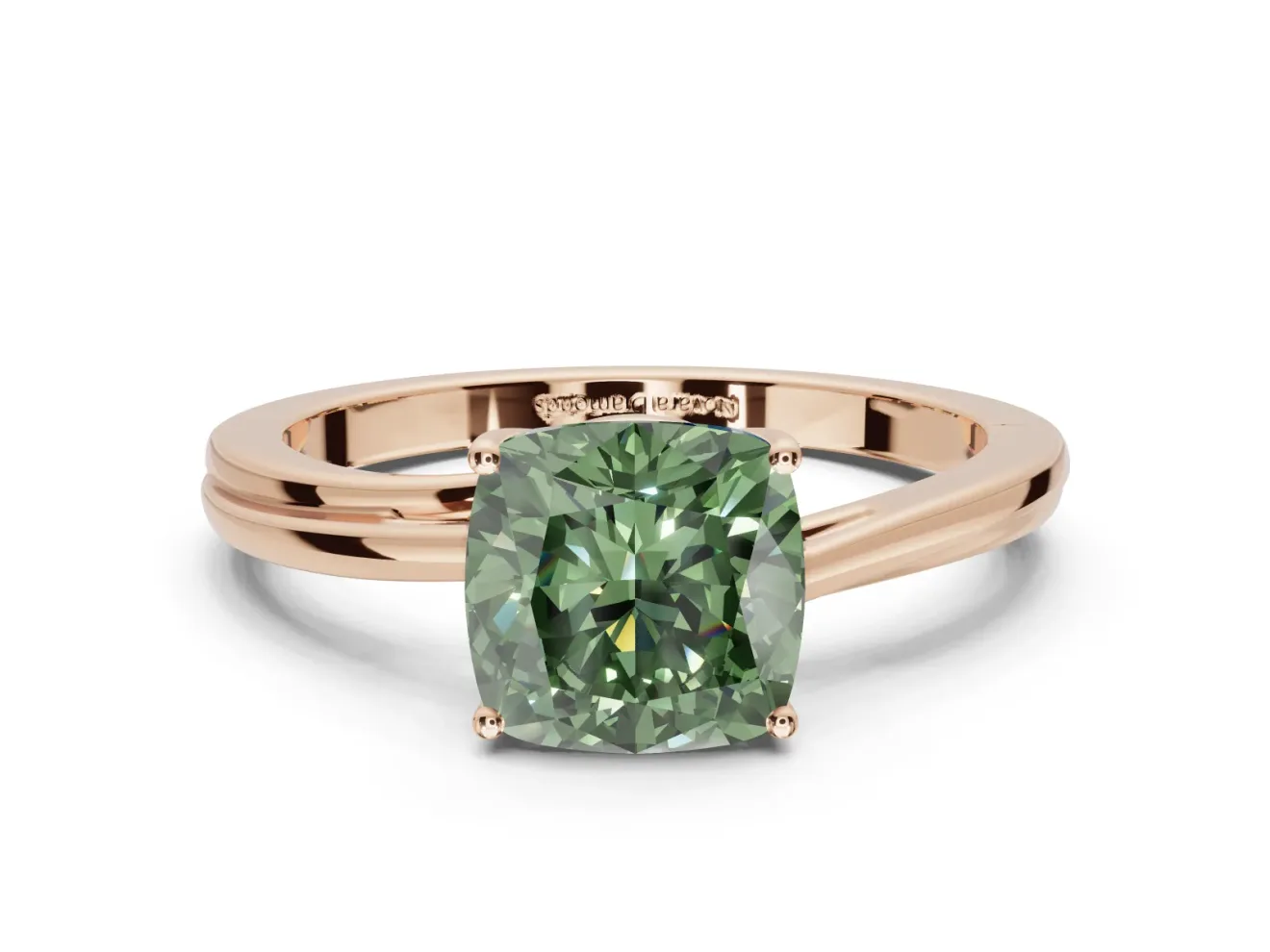 Cushion Cut Bypass Solitaire Engagement Ring Setting for a Fancy Green Lab-Grown Diamond | Rose Gold