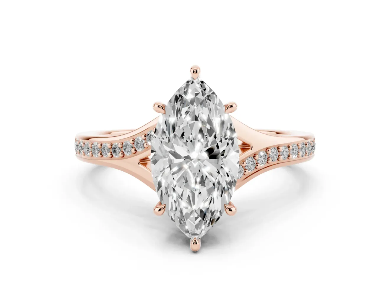 Marquise Pave Solitaire Engagement Ring Setting | Sweeping Shoulders | Rose Gold
