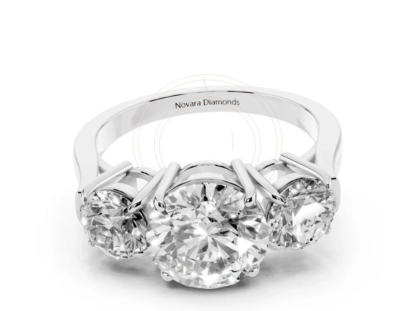 Round Three Stone Engagement Ring Setting | Round Side Stones and Open Baskets | White Gold