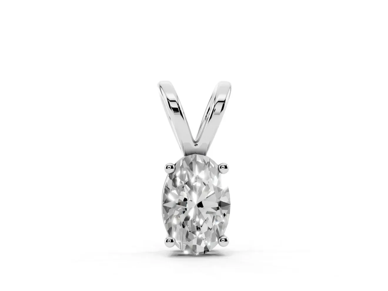 Oval Lab-Grown Diamond Solitaire Pendant Necklace | Split V Bail | Sterling Silver
