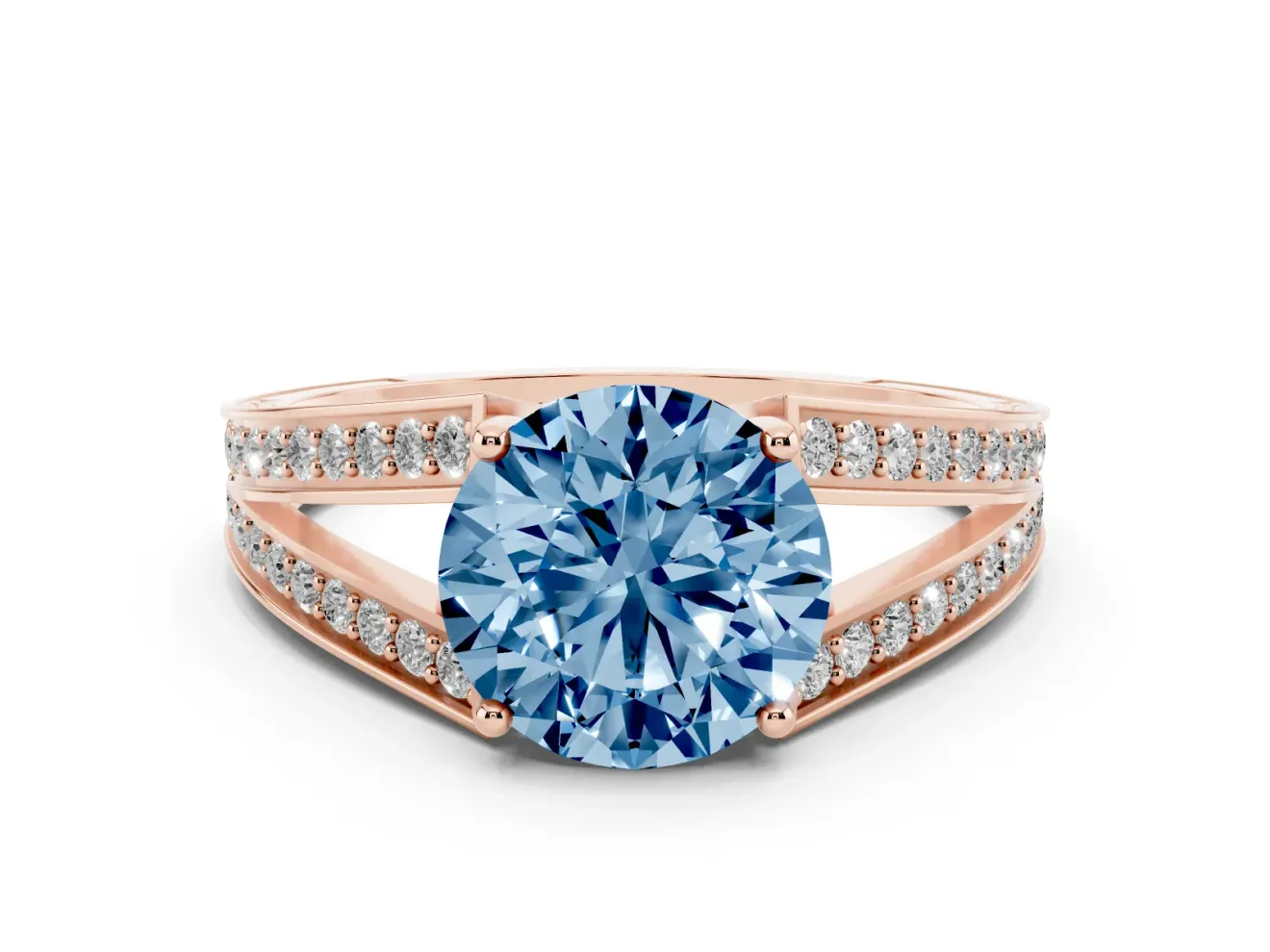 Round Split Shank Pavé Engagement Ring Setting for a Fancy Blue Lab-Grown Diamond | Rose Gold