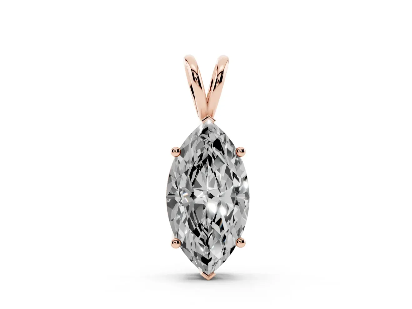 Marquise Lab-Grown Diamond Solitaire Pendant Necklace | V Split Bail | Rose Gold