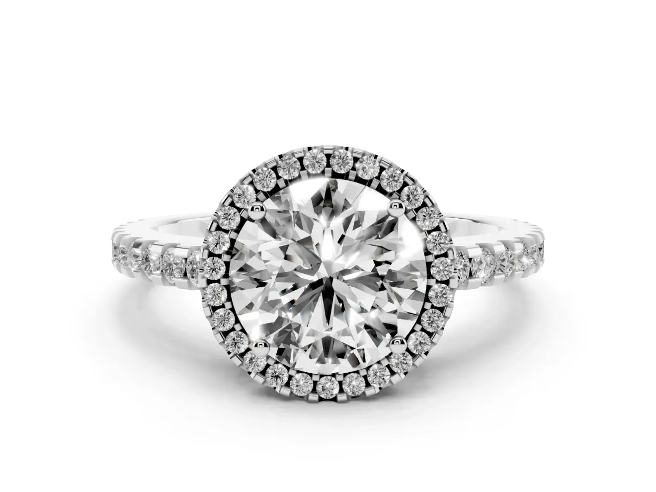 Round Halo Engagement Ring Setting | Half Pave Band | Platinum