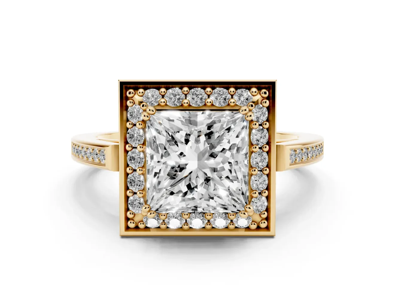 Princess Cut Halo Engagement Ring Setting | Polished Halo Rim | Yellow Gold