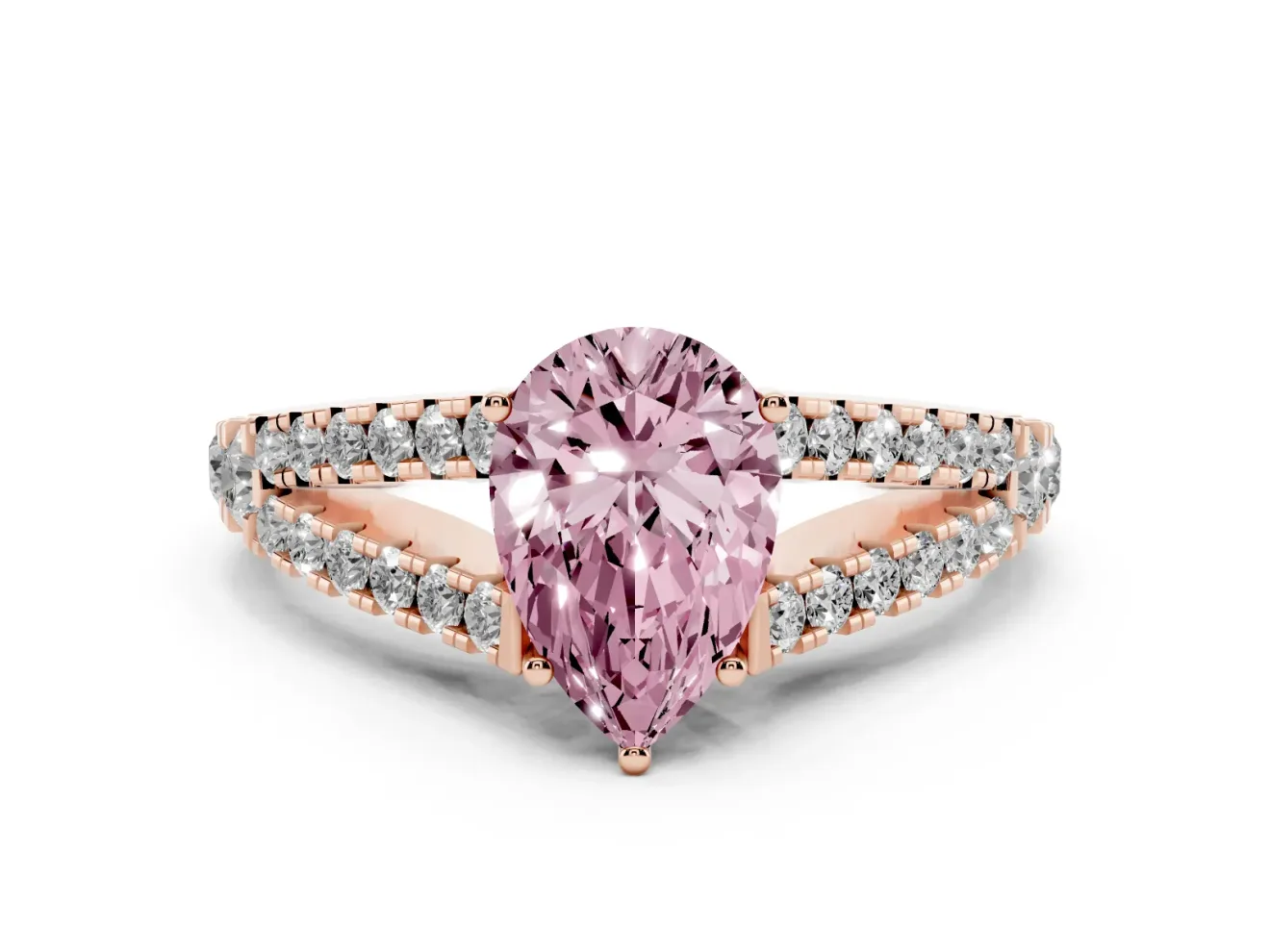 Pear-Shaped Graduated Split Shank Engagement Ring Setting for a Fancy Pink Lab-Grown Diamond | Rose Gold
