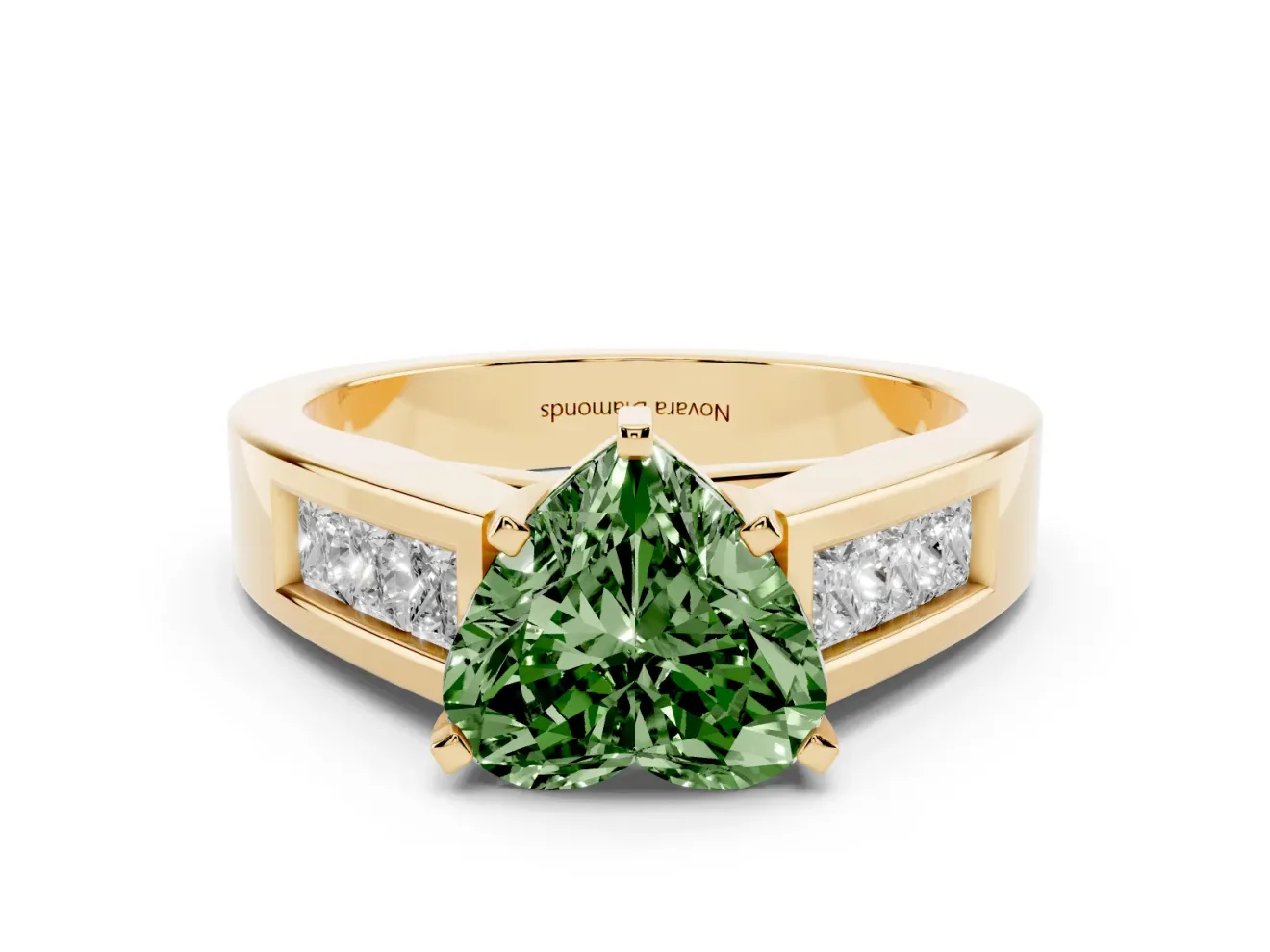 Heart-Shaped Channel-Set Engagement Ring Setting for a Fancy Green Lab-Grown Diamond | Yellow Gold