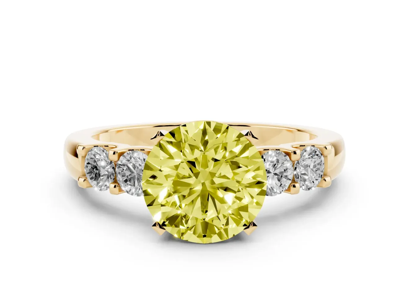Round Five Stone Engagement Ring Setting for a Fancy Yellow Lab-Grown Diamond | Yellow Gold