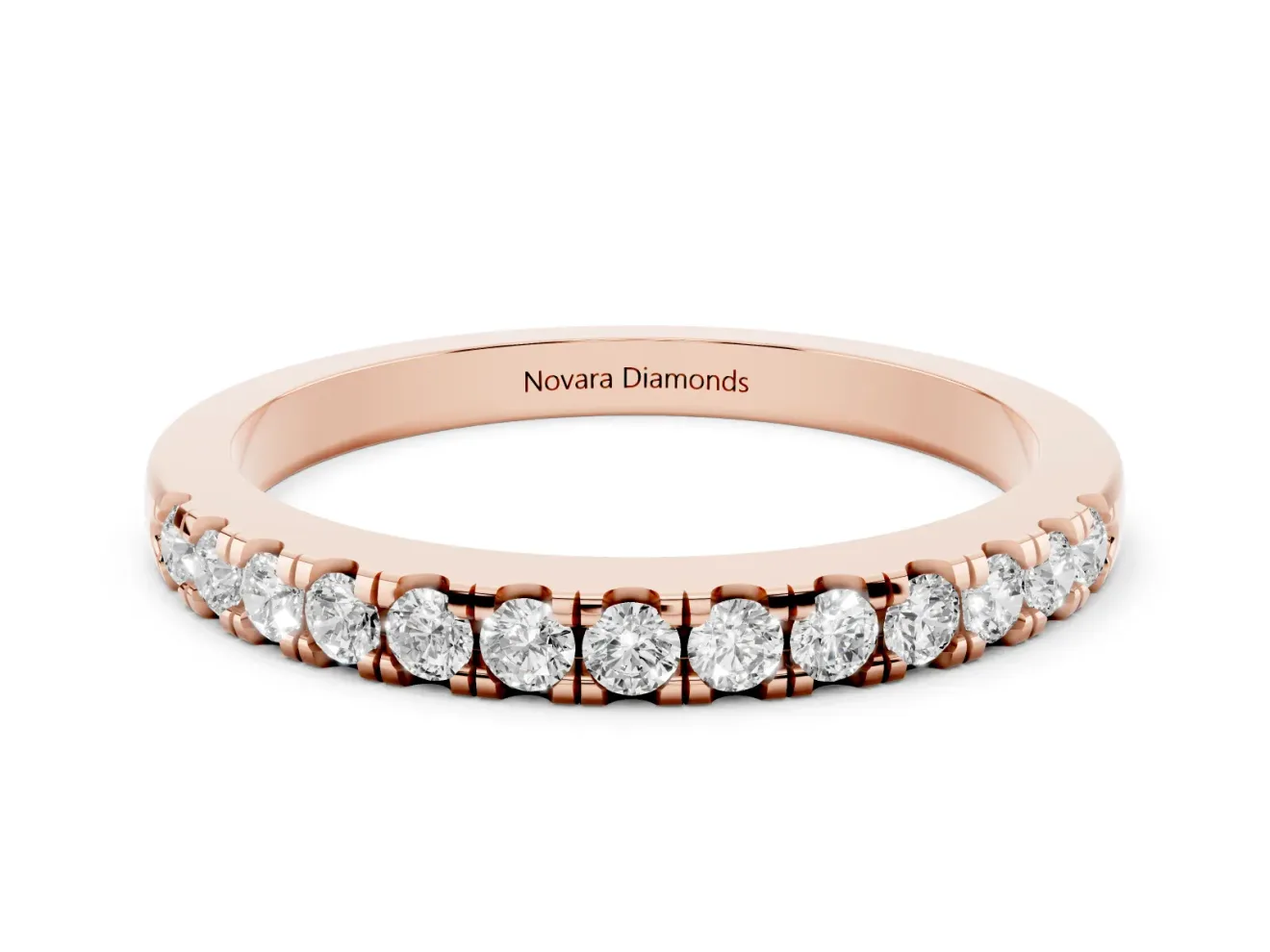 Round Diamond Pavé Eternity Band Set in Rose gold with Delicate Prongs