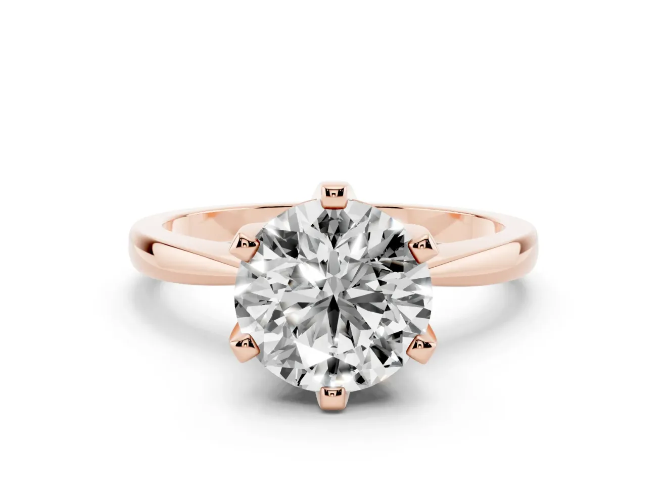 Round Cut Diamond Solitaire Engagement Ring Set in Rose gold with Slim Tapered Solitaire Band