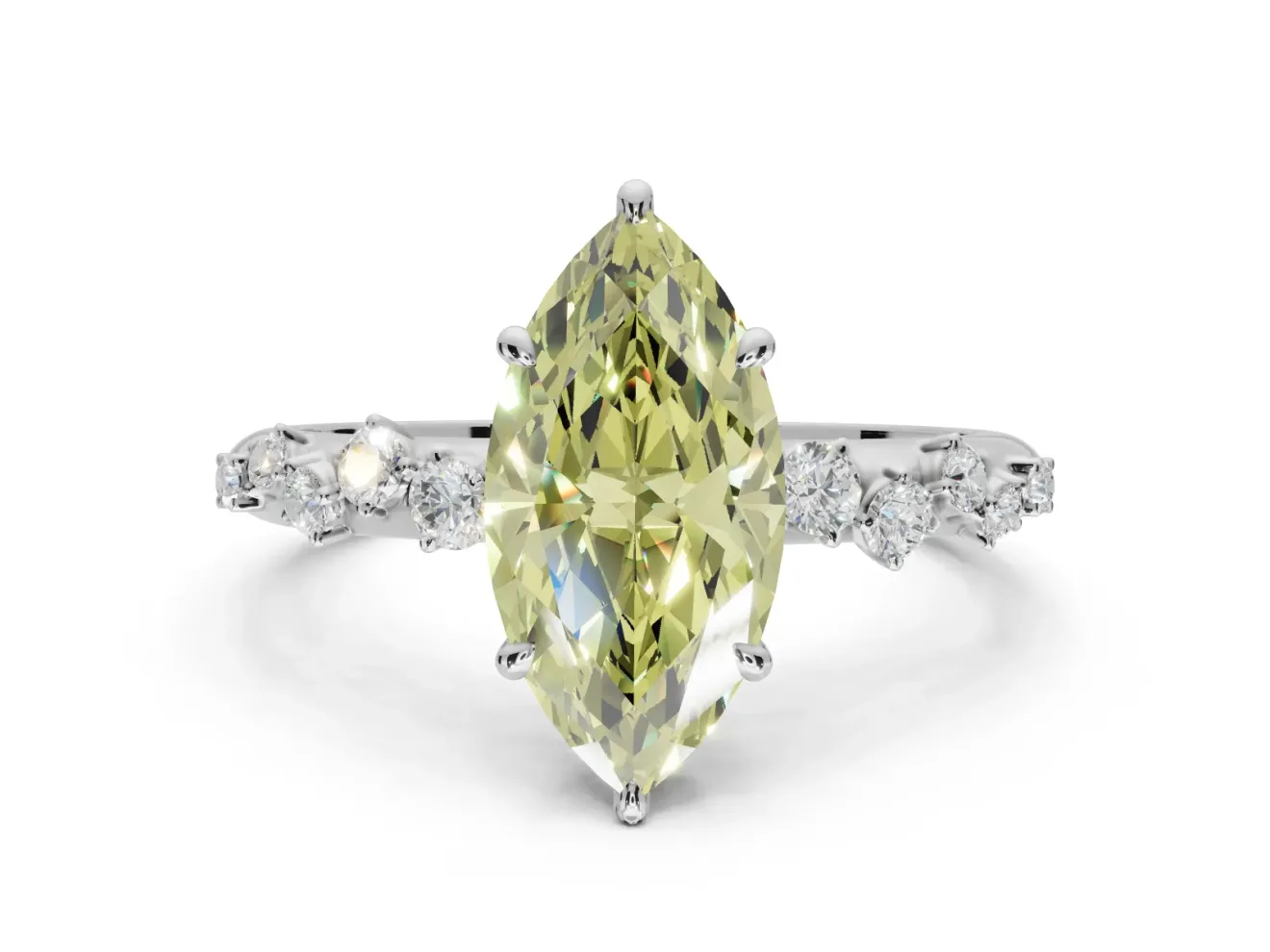Marquise Graduated Solitaire Engagement Ring Setting for a Fancy Yellow Lab-Grown Diamond | Sterling Silver