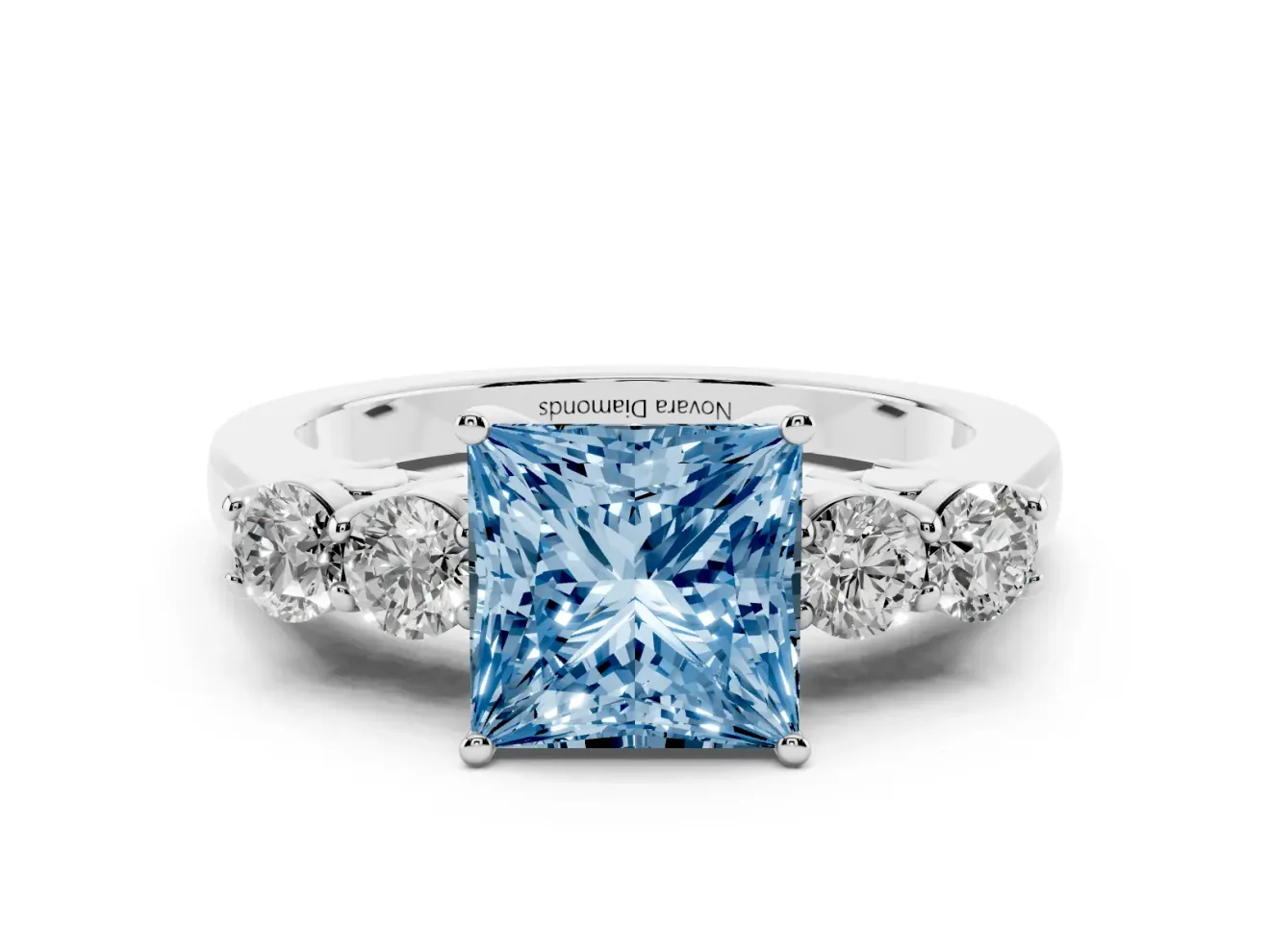 Princess Cut 5 Stone Engagement Ring Setting for a Fancy Blue Lab-Grown Diamond | Platinum