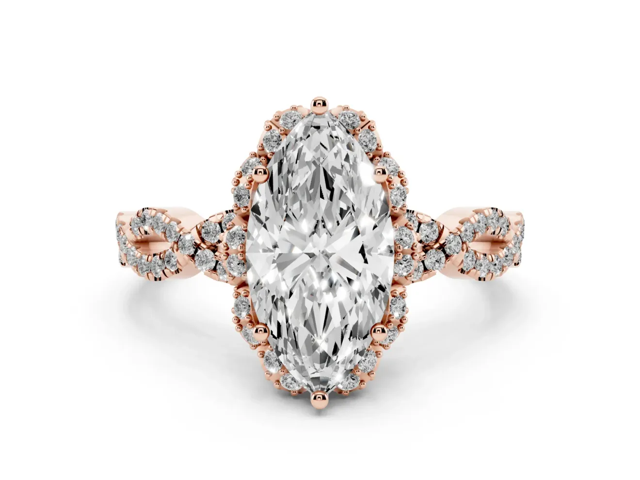 Marquise Milgrain Halo Engagement Ring Setting | Graduated Shoulders | Rose Gold
