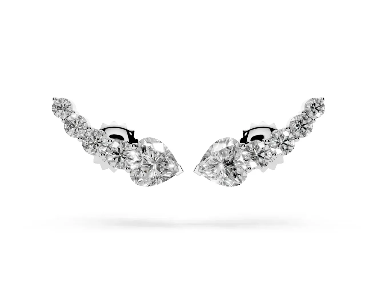 Round and Heart Lab-Grown Diamond Graduated Ear Climbers | Petite Curve | Platinum