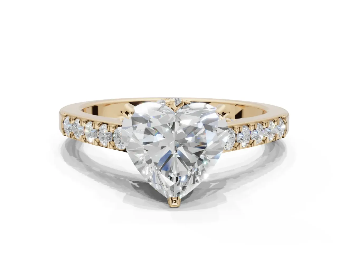 Heart-Shaped Pavé Solitaire Engagement Ring Setting | Crossover Gallery | Yellow Gold