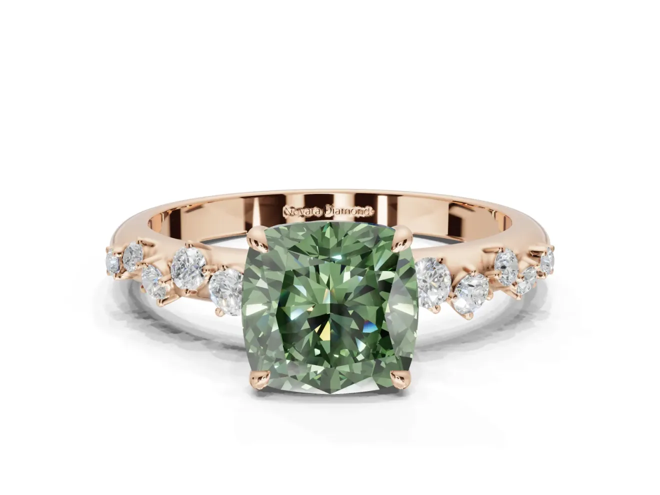 Cushion Cut Graduated Solitaire Engagement Ring Setting for a Fancy Green Lab-Grown Diamond | Rose Gold