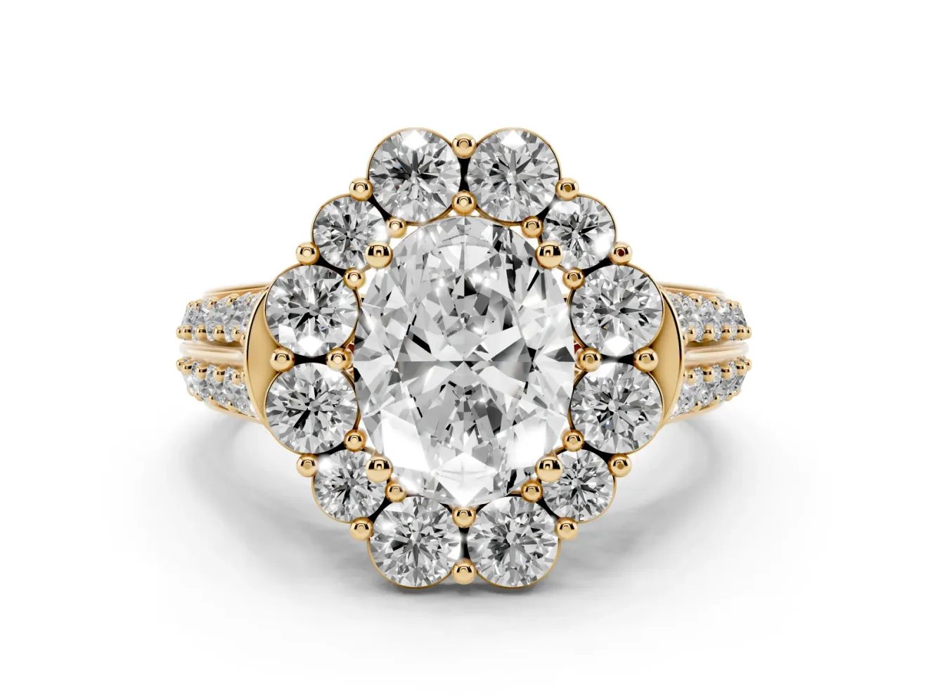 Oval Large Accent Halo Engagement Ring Setting | Graduated Pavé | Yellow Gold