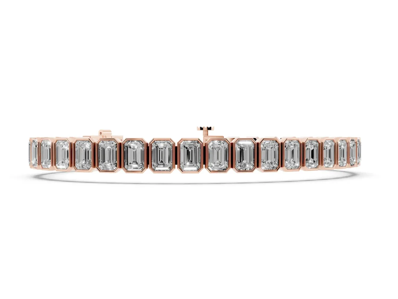 Emerald Cut Lab-Grown Diamond North-South Bezel Tennis Bracelet | Stepped Rims | Rose Gold