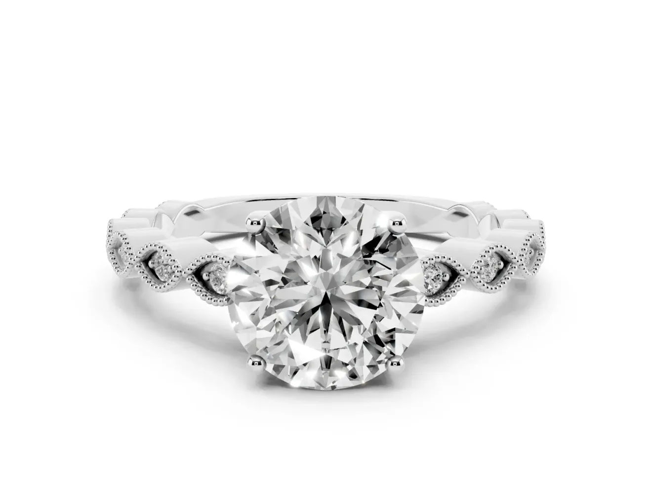 Round Cut Diamond Solitaire Ring Set in Platinum with Infinity Twist Pavé Band